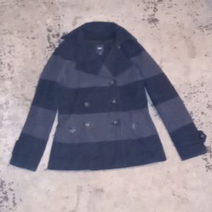 Gap pea coat navy & gray stripes